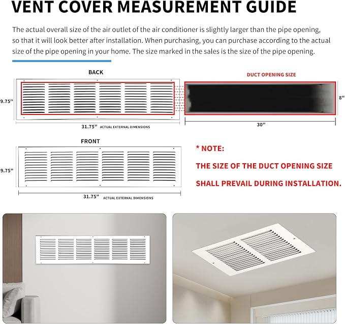 30x8 Return Air Grille, Air Return Vent Cover, Flat Vent Cover, Rejillas De - Image 4