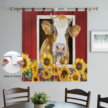 Cows Sunflowers Bedroom Curtains 72 Inch Length, Window Curtains Tab Top - Image 4
