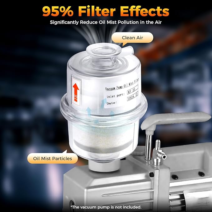 Vacuum Pump Oil Mist Filter, KF25 Quick Release Flange 95% Filtration, PC Clear - Image 3