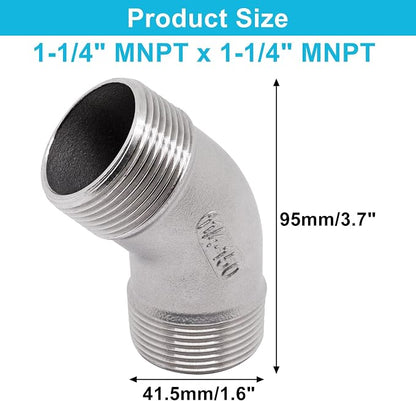 45 Degree Elbow 1PCS, 1-1/4" NPT Male X 1-1/4" NPT Male 304 Stainless Steel - Image 2