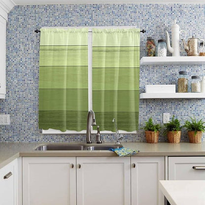 Gradient Green Wooden Board Window Valance Curtains, Retro Country Wood Grain - Image 8