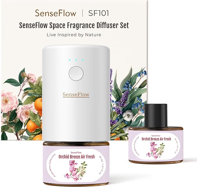 SF101 Pro Plug In Air Freshener, Waterless Essential Oil Diffuser, Non-Toxic Aroma Diffuser, Adjustable 120-Day Natural Scent Mist, Covers 1000 Sq Ft- Free 30ml Orchid Breeze Air Fresh