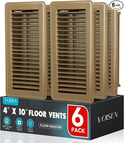 VOISEN Floor Register 4x10, 6 Pack Brown Floor Vent Covers, Heavy Duty Steel by VOISEN