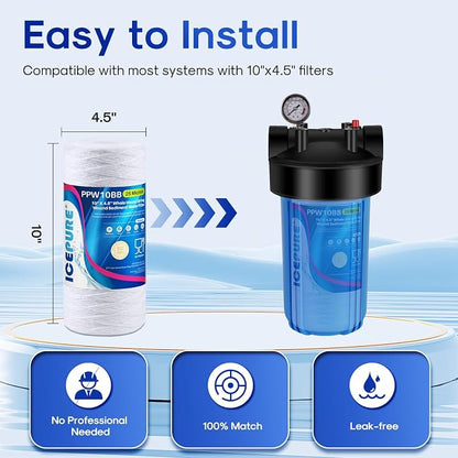 ICEPURE 25 Micron 10”x4.5'' Whole House Sediment String Wound Water Filter - Image 2