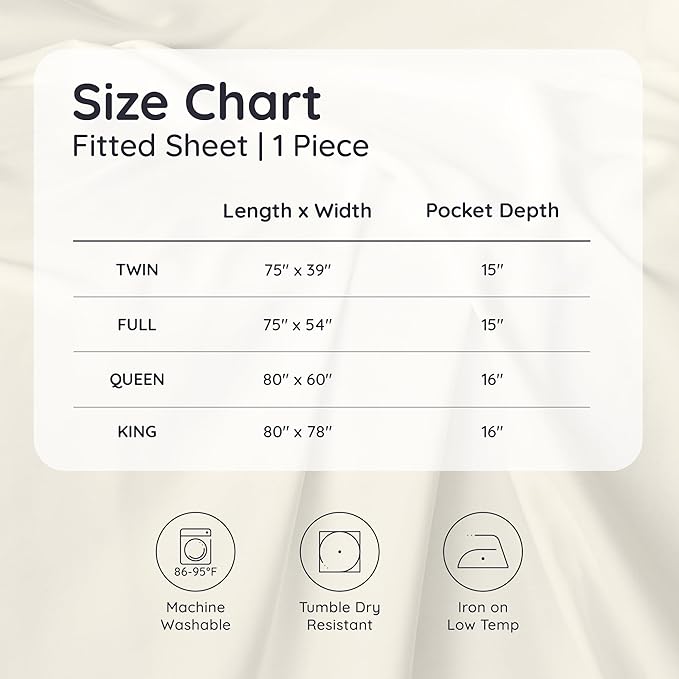 Bambaw 100% Viscose Derived from Bamboo Fitted Sheet Queen Size, 16’’ Deep Pocket Fitted Queen Sheet Only, Breathable & Cooling Fitted Sheet Queen Size (Ivory)