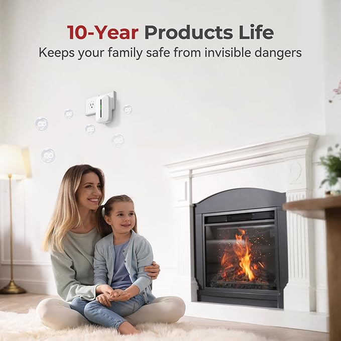 Siterlink Carbon Monoxide Detectors Plug in,10 Year Replaceable Battery Operated Co Monitor Alarm,Plug and Play Co Detector,Portable Carbon Monoxide Detector for Home,Traval,RV,Hotel GS846A 4 Pack