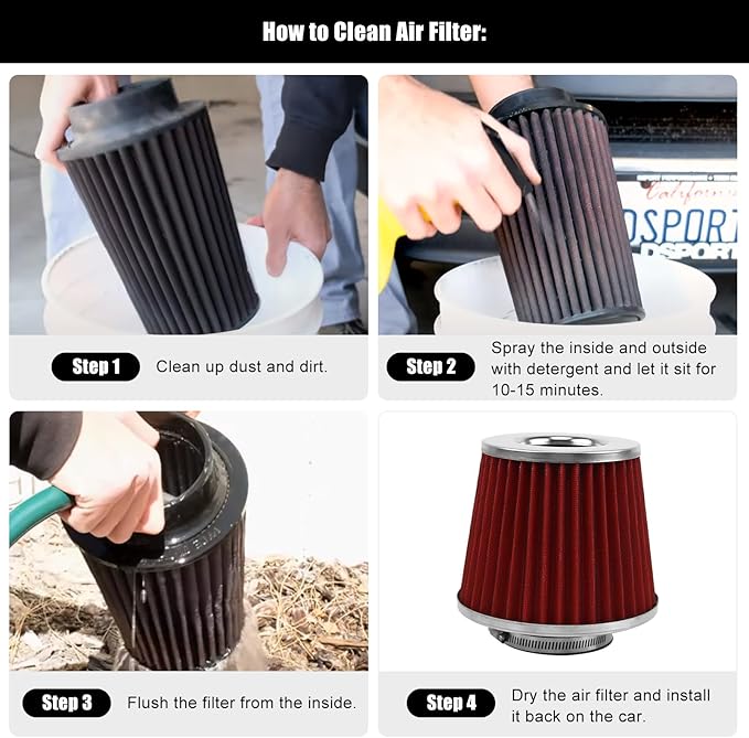 RYANSTAR RACING 70mm 2.75" High Flow Round Tapered Cone Cool Air Filter Cleaner - Image 5