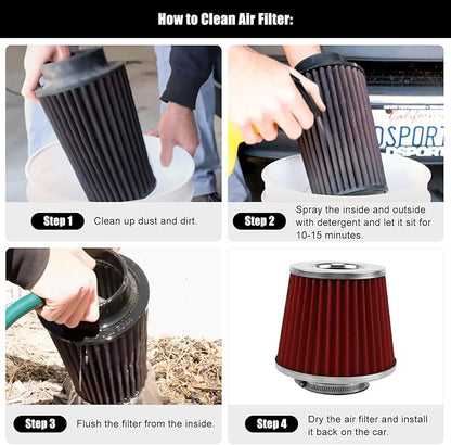 RYANSTAR RACING 70mm 2.75" High Flow Round Tapered Cone Cool Air Filter Cleaner - Image 5