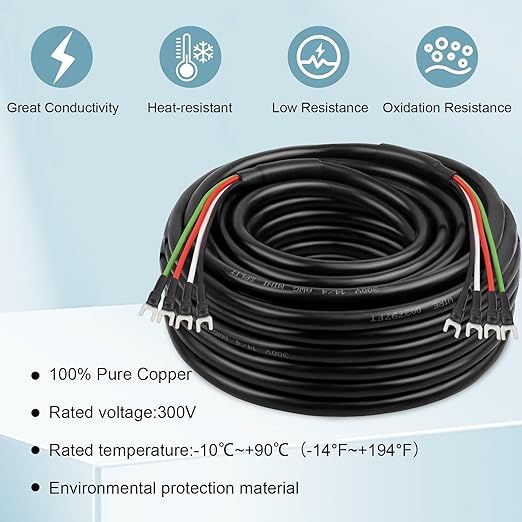 MOOKEERF 14/4 AWG Mini-Split Cable - 50FT 14 AWG 4 Conductor Control Cable 300V Stranded Oxygen-Free Pure Copper Wire for Mini Split Air Conditioner,Heat Pump,HVAC Systems and Speaker Systems