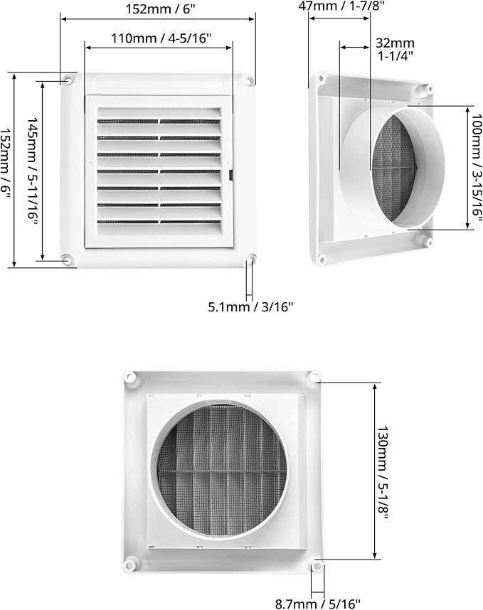 QWORK Air Vent ABS Louver Grille Cover, 2 Pack 4" Square Covers - Image 6