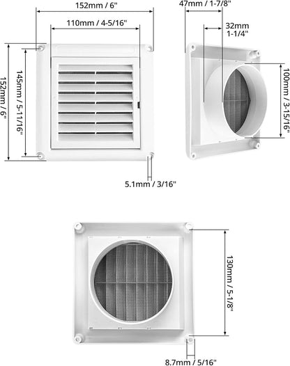 QWORK Air Vent ABS Louver Grille Cover, 2 Pack 4" Square Covers - Image 6
