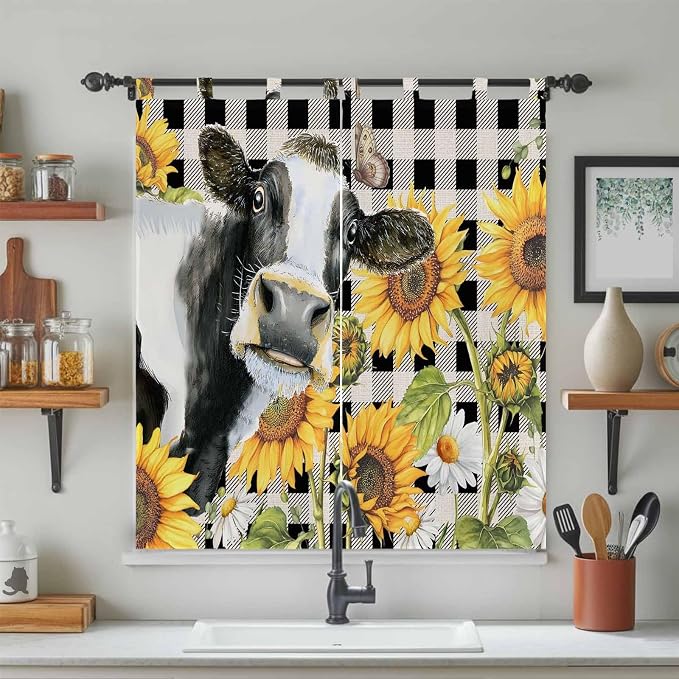 Retro Sunflowers Living Room Curtains 84 Inch Length, Window Curtains Tab Top - Image 3