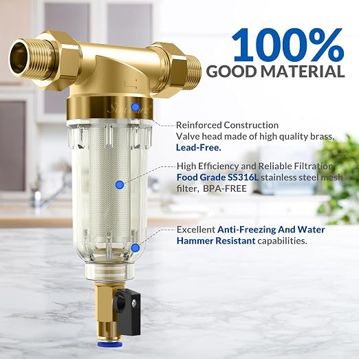 SimPure 40/200 Micron Spin Down Sediment Filter, Reusable Whole House Sediment - Image 4