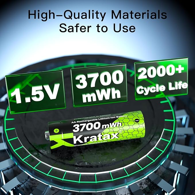 Kratax 12 Count 3700mWh AA Rechargeable Lithium Batteries with Battery Charger, High Capacity Double A li-ion Batteries 1.5v, Long Lasting, Charging Storage Box with AA Lithium Battery Rechargeable