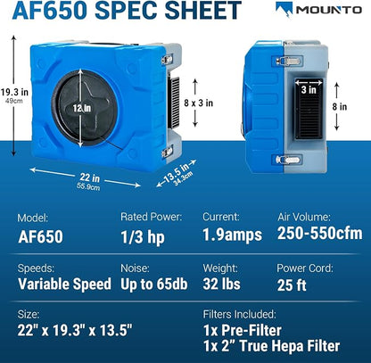 MOUNTO 550cfm Hepa Air Scrubber Industrial Air Cleaner- 550cfm Portable Air - Image 3