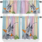 Easter Kitchen Curtain Set, Spring Grey Rabbit Carrots Colorful Wooden Plank by Unknown