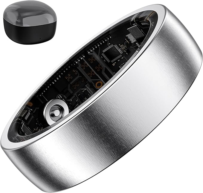 S SECRETTOP Smart Ring for Women, Stylish Fitness Tracker with Heart Rate, SpO2, Sleep Monitoring, Step Monitor, Calorie Counter, IP68 Waterproof (Silver 14)
