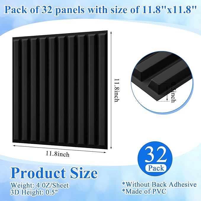 Nuanchu 32 Pcs 3D Slat Wall Panels, Paintable Waterproof Textured Tiles - Image 2