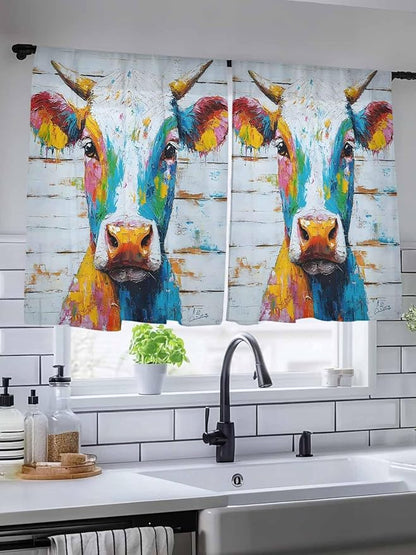 Sheer Curtains 54 Inch Length, Funny Colorful Cow Semi Sheer Curtains Light - Image 5