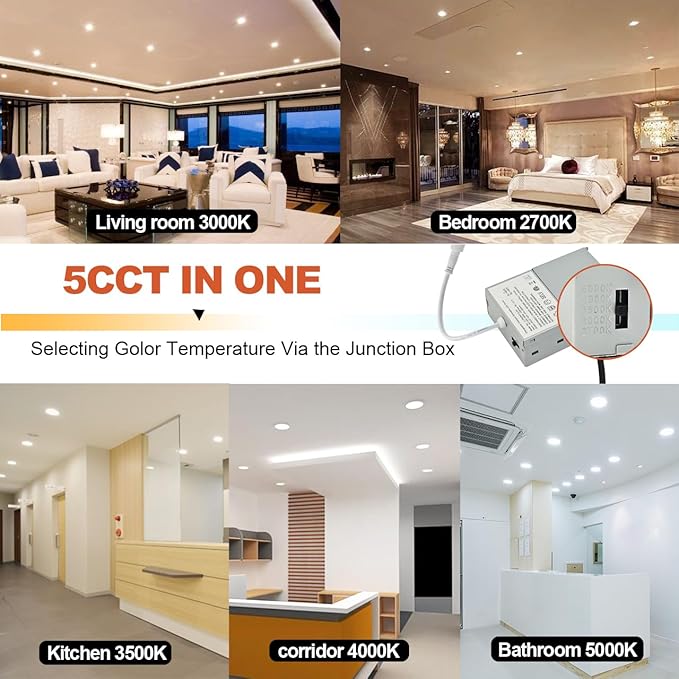 MKUJOO 72 Pack 4 Inch Ultra-Thin LED Recessed Ceiling Light with Junction Box,Panel Light,Daylight, 9.5W,2700K/3000K/3500K/4000K/5000K Selectable Dimmable Downlight ETL&FCC&CE Energy Star Certified