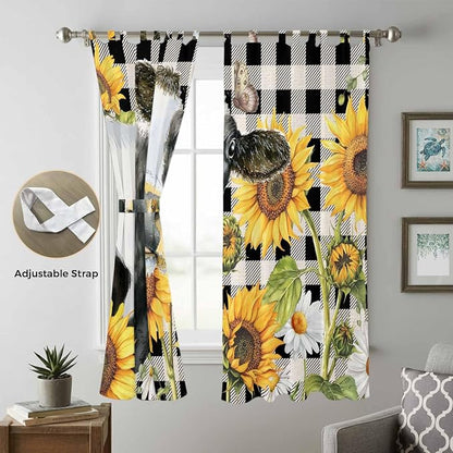Retro Sunflowers Living Room Curtains 96 Inch Length, Window Curtains Tab Top - Image 5