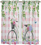 Spring Kitchen Curtains, Bicycles Leaves Butterfly Flowers Pink Buffalo Plaid by Unknown