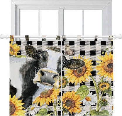 Retro Sunflowers Kitchen Curtains 45 Inch Length, Short Cafe Window Curtains by Unknown
