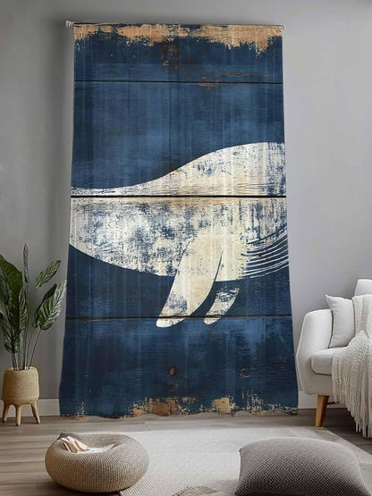 Sheer Curtains 108 Inches Long, Ocean Whale Blue Semi Sheer Curtains Light - Image 2