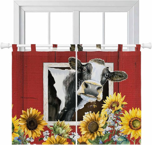 Cows Sunflowers Bedroom Curtains 63 Inch Length, Window Curtains Tab Top by Unknown