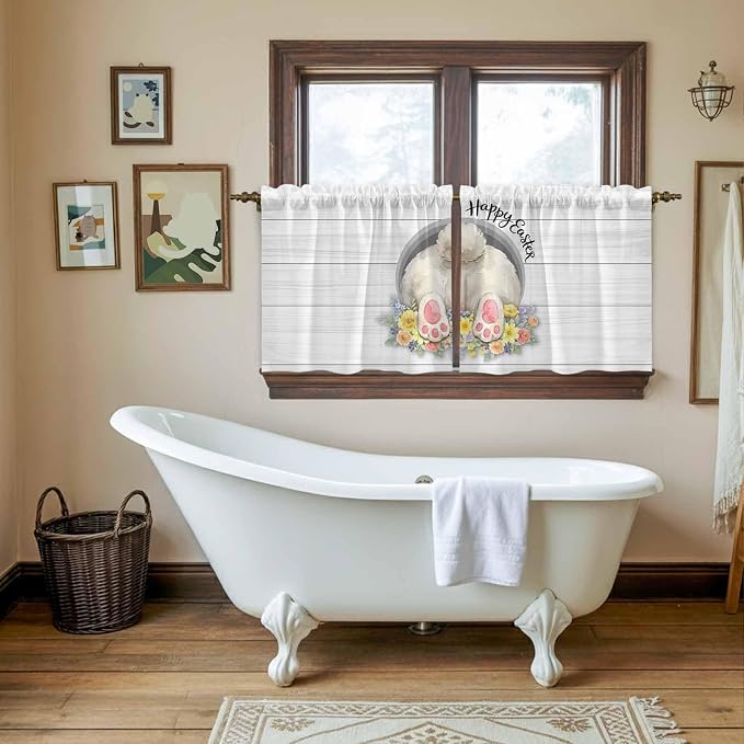 Easter Bunny Kitchen Tier Curtains 24 Inch Long 2 Panel Set, Rod Pocket Cafe - Image 5