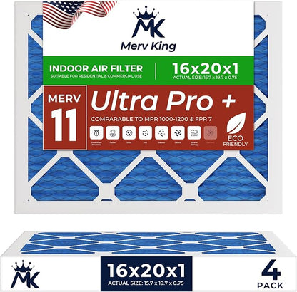 MervKing 16x20x1 Air Filter Actual Size: 15.7" x 19.7" x 0.75" MERV 11 MPR by MervKing