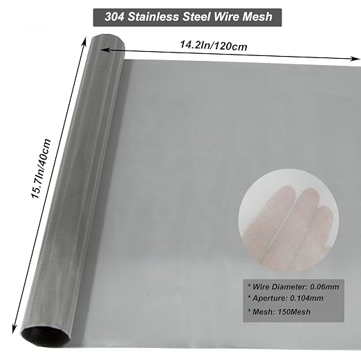 304 Stainless Steel Mesh 150Mesh, 15.7"x47.2" Metal Mesh Screen, Woven Fine - Image 2