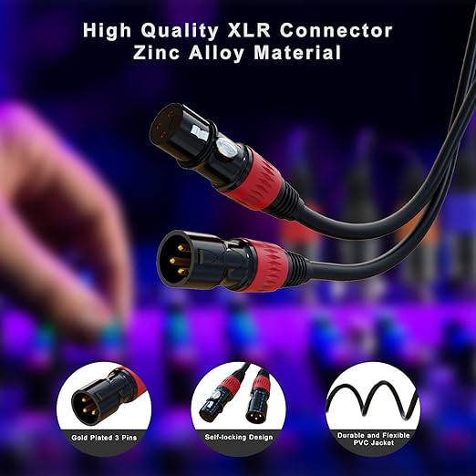 AuxLink XLR Cables, XLR Microphone Cable 6 ft 4 Pack, Gold-Plated 3-pin XLR Speaker Cable Male to Female Balanced Mic Cable