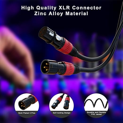 AuxLink XLR Cables, XLR Microphone Cable 10 ft 4 Pack, Gold-Plated 3-pin XLR Speaker Cable Male to Female Balanced Mic Cable