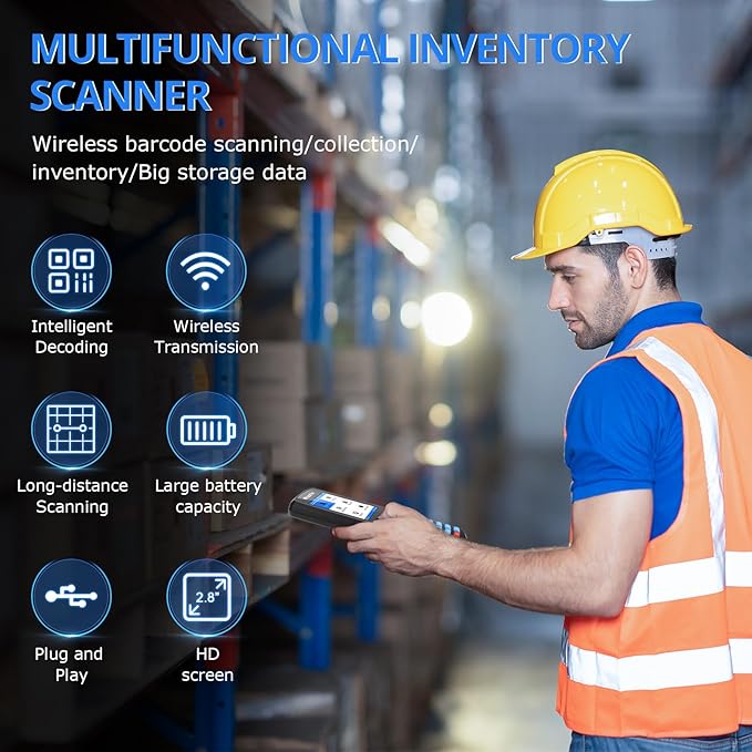 ONEWSCAN Wireless Barcode Scanner, Portable Inventory Scanner 1D&2D&PDF417 Handheld Bar Code Scanners for Collector Data Terminal Inventory Device QR Code Reader with 2.8 Inch LCD Screen