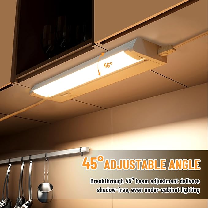 Snyloe 4 Pack 12" Under Cabinet Lighting for Kitchen, 8W 600LM, 3 Color Temperatures (3000K/4000K/5000K), Hardwired or Plug-in, 45° Rotatable Design, Linkable Up to 15 Units, YT-4208-10-4