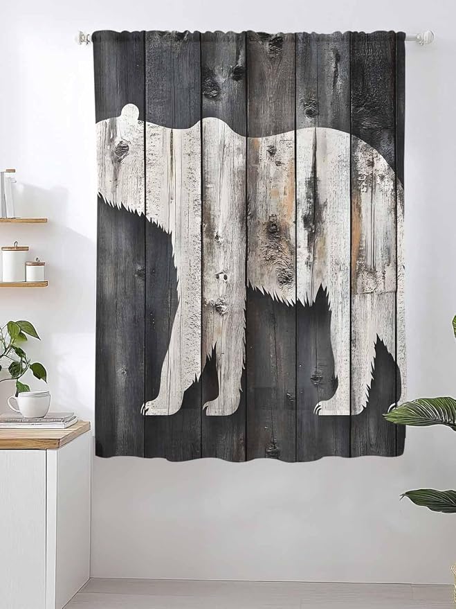 Sheer Curtains 72 Inches Long, Farmhouse Country Vintage Wood Grain Privacy - Image 2