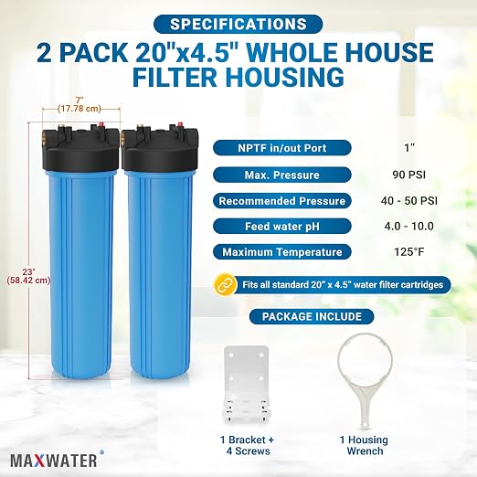 Max Water 20x4.5 Whole House Water Filter Housing, Heavy Duty Big Filter Blue - Image 2