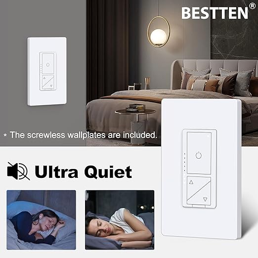 BESTTEN 10 Pack Super Slim Digital Dimmer with Air Gap Power Cut Off Switch, Single Pole or 3 Way Dimmable Light Dimmer Switch, 3 Button Control, Screwless Wallplate Included, ETL Listed, White
