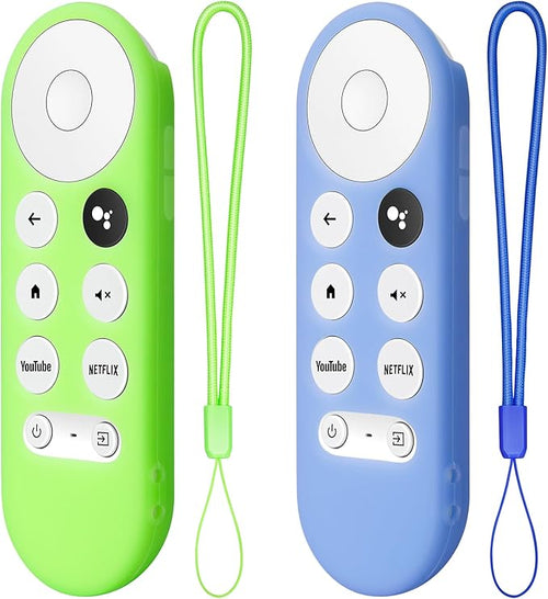 2PC Cover-Case-for-Chromecast-Google-TV-Remote, Glow-in-The-Dark Silicone Sleeve Skin for Google Chromecast 4K/HD (Green + Blue)