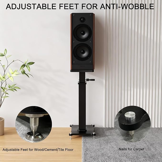 29.5-43.3in Height Adjustable Speaker Stands Pair up to 110lbs, Heavy Duty Bookshelf Speaker Stand Bookshelf Speaker Stand, Holds Bookshelf & Satellite Speaker Large Speaker (Brown)