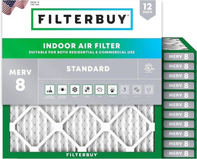 Filterbuy 11.25x11.25x1 Air Filter MERV 8 Essential Dust & Allergy Defense by Filterbuy