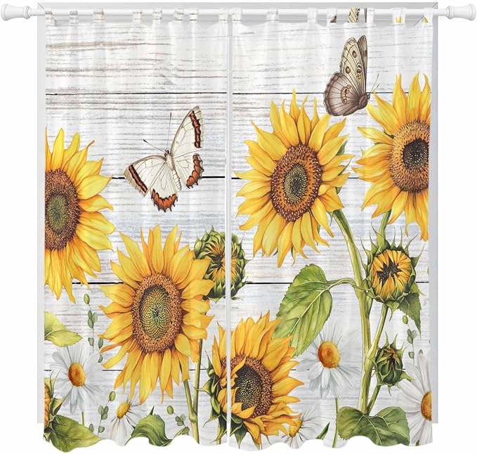 Yellow Sunflowers Living Room Curtains 84 Inch Length, Window Curtains Tab Top by Unknown
