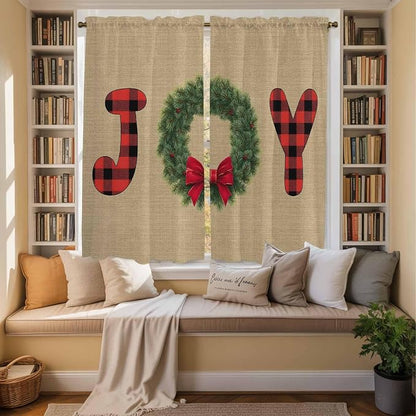 Red Green Christmas Window Curtains 63 Inch Long 2 Panel Set, Rod Pocket - Image 3