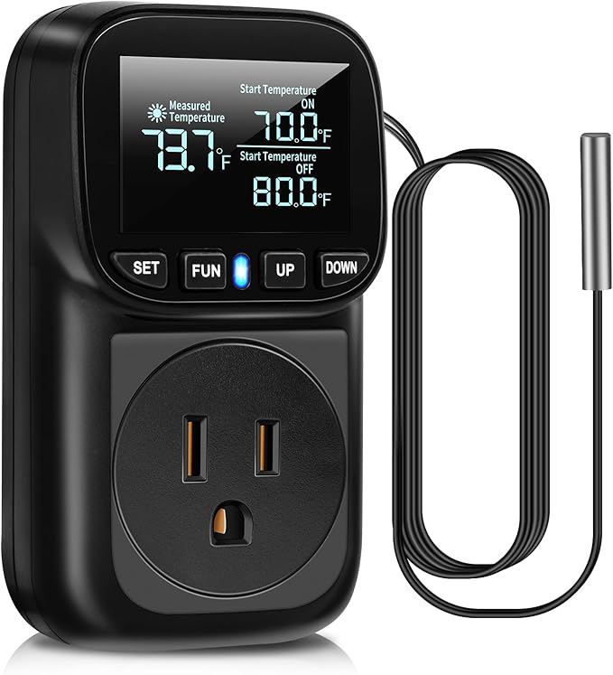 Diymore Digital Temperature Controller Outlet,1800W Plug in Thermostat,Heating Cooling Mode,120V Incubator Room Thermometer Gauge Reptile Thermostat Greenhouse Thermometer for House Pool Thermometer