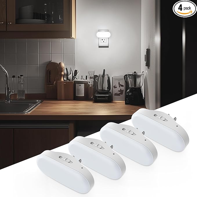 DORESshop Night Lights Plug into Wall Daylight White, Cute Dimmable Led Night Light, Dusk to Dawn Night Light 4 Packs for Kids Room, Bathroom, Stair
