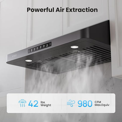 36 inch Black Undercabinet Range Hood, 980CFM Kitchen Range Hood - Image 2