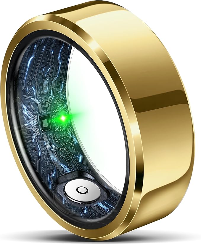 RIFESI Smart Ring for Women Men, Fashion Minimalist Fitness Ring & Sleep Tracker Ring with Heart Rate, SPO₂,Blood Pressure,5ATM Waterproof Health Ring, No Subscription,Gifts for Women (Size 11,Gold)