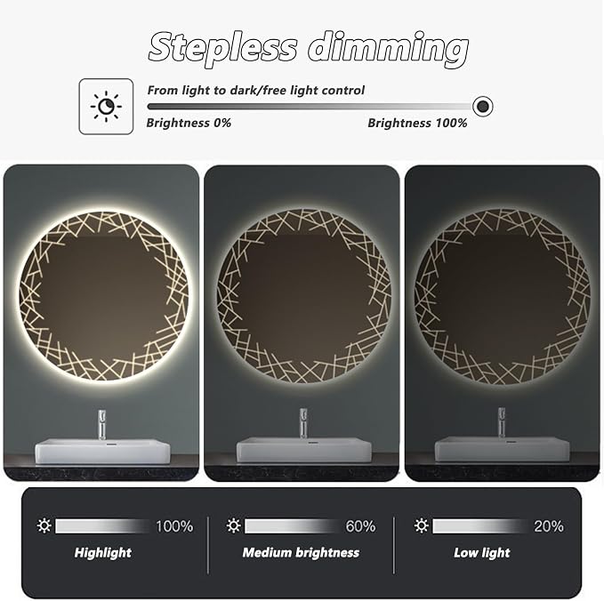 Bathroom Mirror with LED Lights, Wall Mirror with Touch Sensor, Round Mirror - Image 6