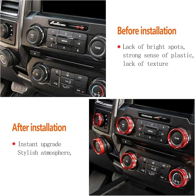 Knob Cover for F150 AC Climate Control Switch/Trailer/4WD/VOL/Tune Button Interior Center Console Trim Accessories Compatible with Ford F150 XLT 2016 2017 2018 2019 (Dark Red 6 Pcs)